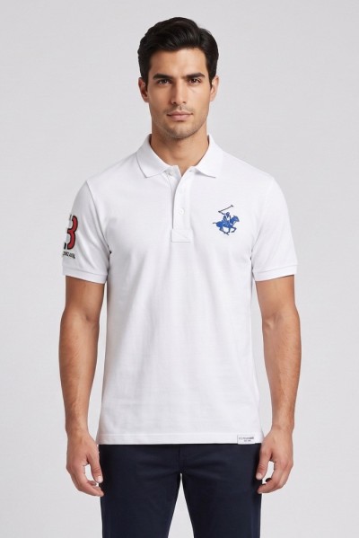 Beverly Hills Polo Club polo in piquet di cotone con logo grande P424112 — 805219040080458_1