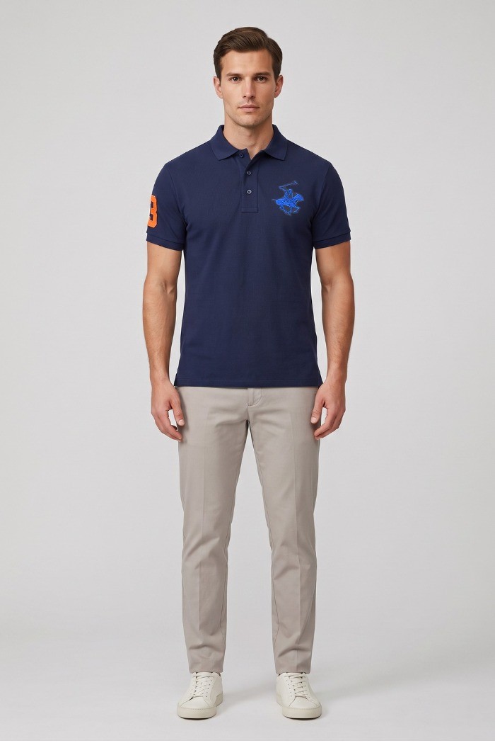 Beverly Hills Polo Club polo in piquet di cotone con logo grande P424112 [417e7a90]