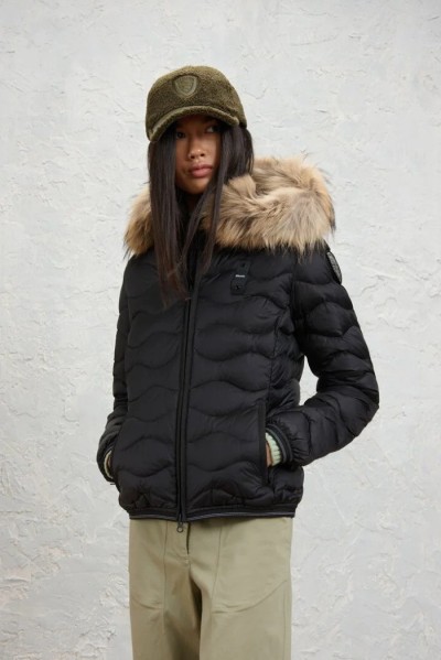Blauer piumino con bordo in pelliccia Aldie 26WBLDC03034-006047 — 805219040080477_1
