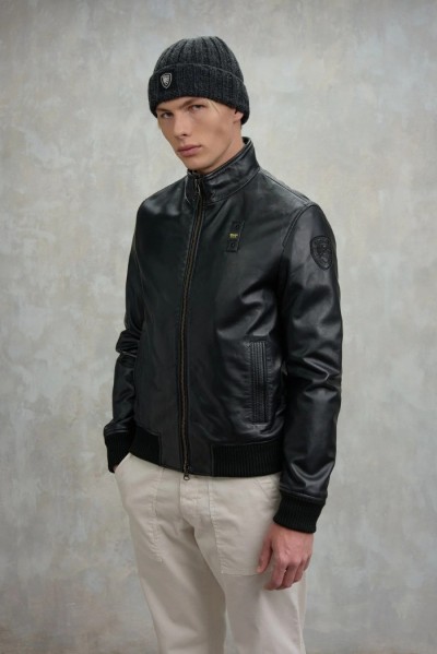 Blauer bomber in morbida pelle Petrel 26WBLUL01537-007340 — 805219040080472_1