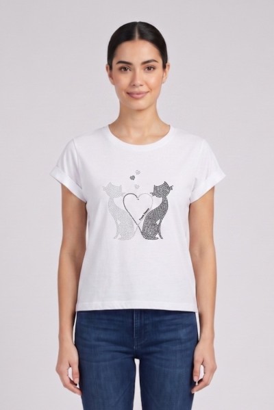 Fresh Flower t-shirt in cotone con risvolti e strass FD567 [5809cb2a]