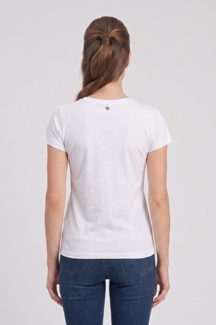 Fresh Flower t-shirt in cotone con risvolti e strass FD567 [812f8827]
