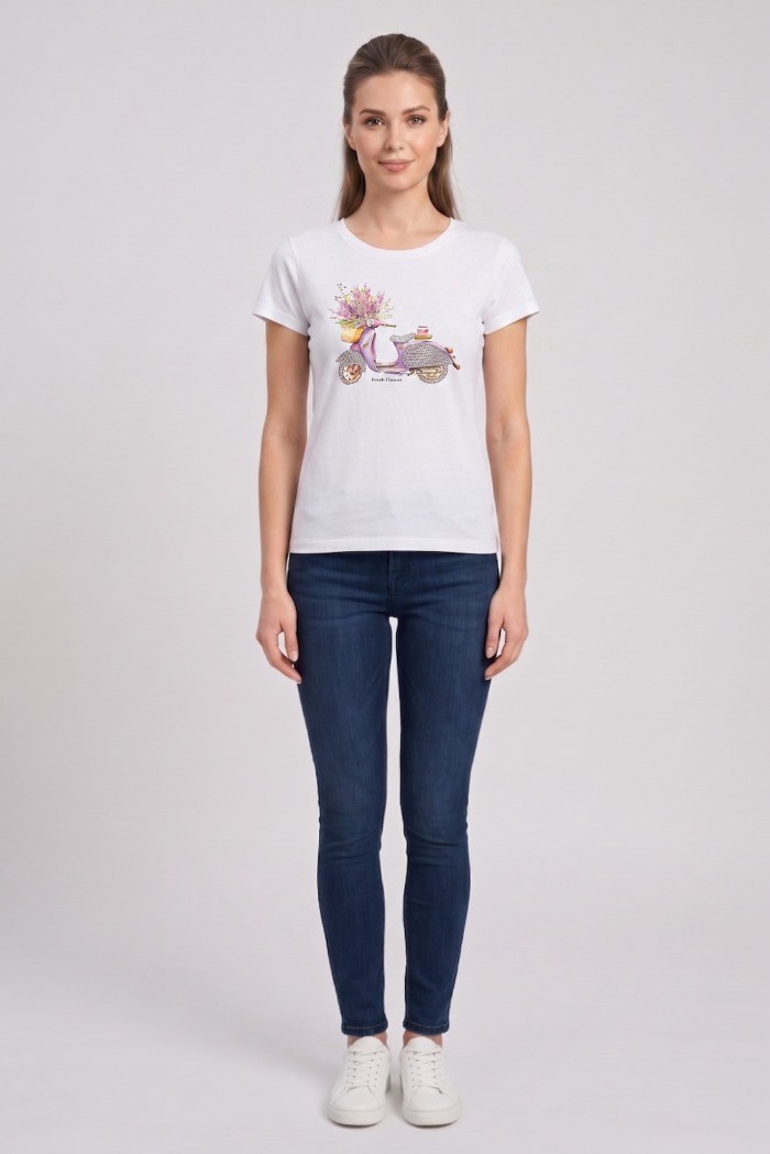Fresh Flower t-shirt in cotone con risvolti e strass FD567 [36324923]