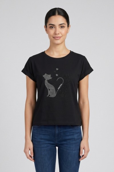 Fresh Flower t-shirt in cotone con risvolti e strass FD567 [730b73a6]