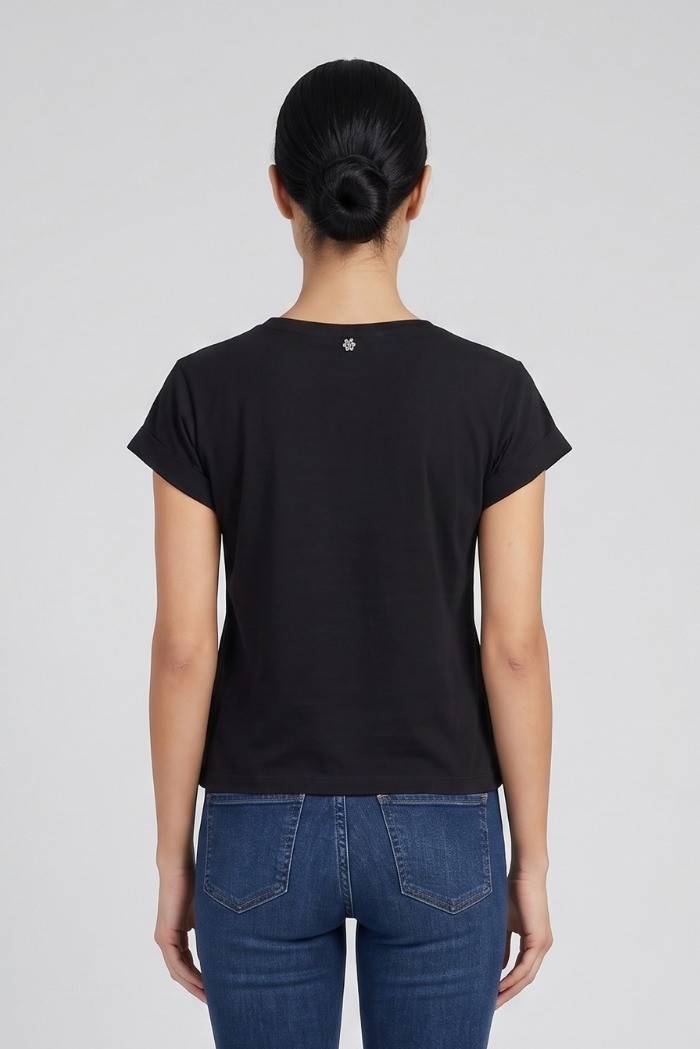 Fresh Flower t-shirt in cotone con risvolti e strass FD567 [aa2d30ab]