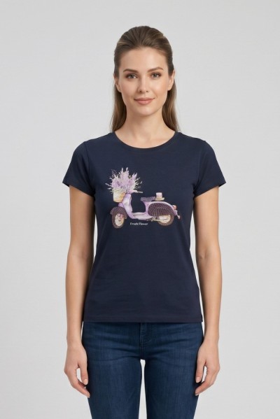 Fresh Flower t-shirt in cotone con vespa stampata FD569 [bb1a5937]
