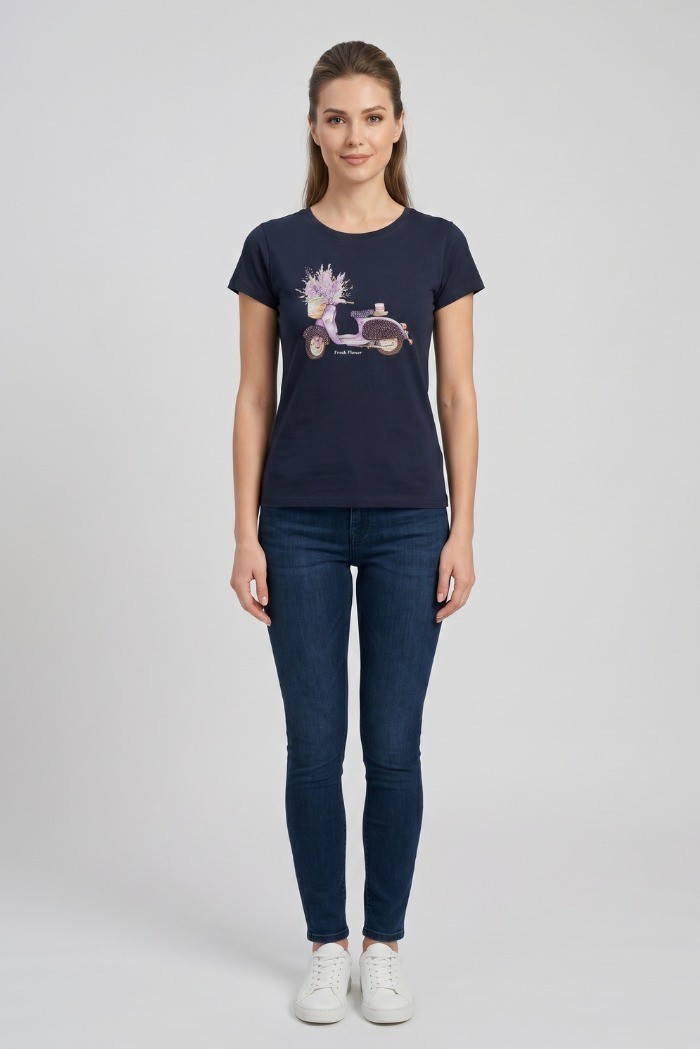 Fresh Flower t-shirt in cotone con vespa stampata FD569 [d521db3e]