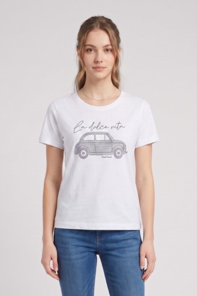 Fresh Flower t-shirt over con stampa strass FD571 [890adcbc]