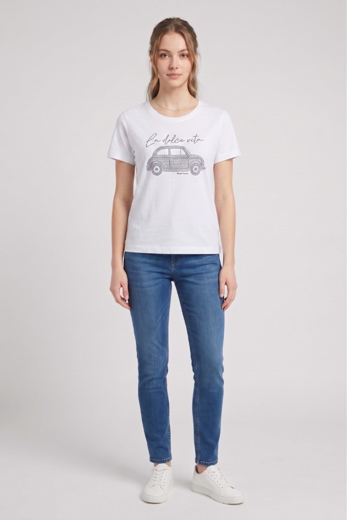 Fresh Flower t-shirt over con stampa strass FD571 [e7315eb5]