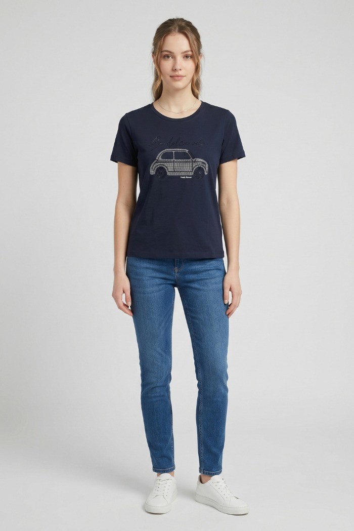 Fresh Flower t-shirt over con stampa strass FD571 [7c2fe4b3]