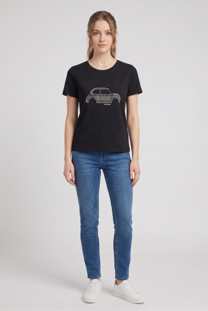 Fresh Flower t-shirt over con stampa strass FD571 [cc33e639]