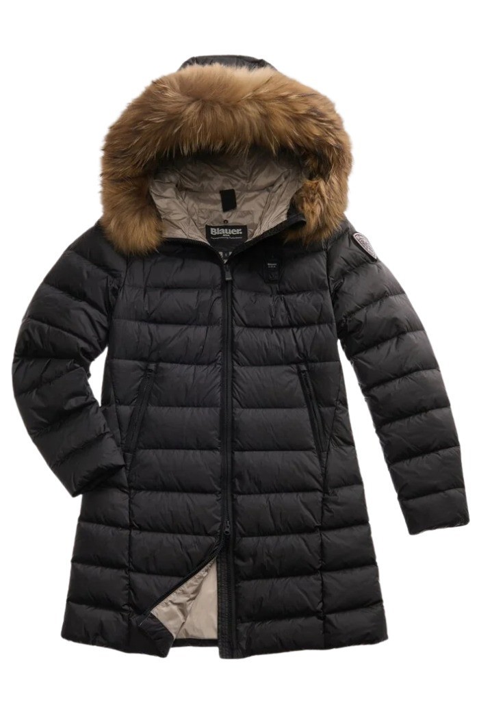 Blauer piumino lungo con pelliccia Kristin 26WBLDK03040-006047 [00cda552]