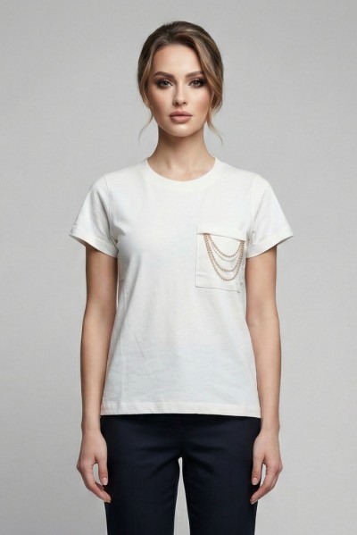 Markup t-shirt in cotone con taschino e dettaglio catena MW1610003 — 805219040078091_3