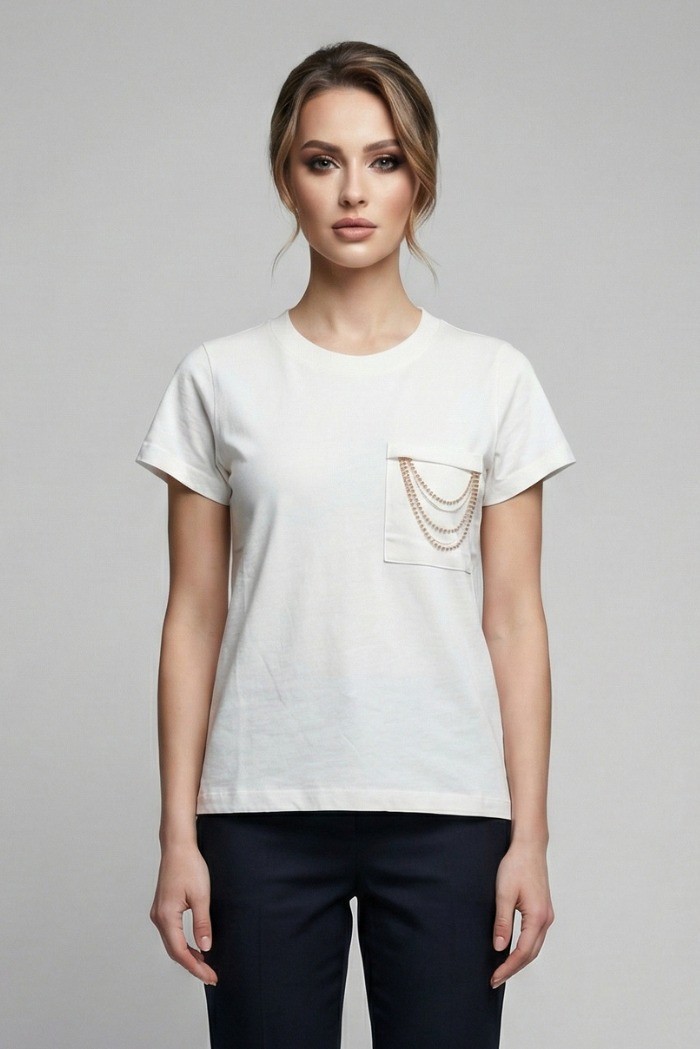 Markup t-shirt in cotone con taschino e dettaglio catena MW1610003 [fc953631]