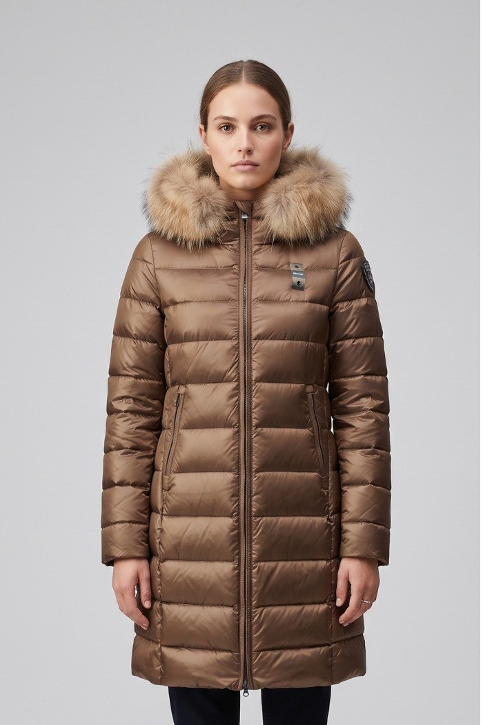 Blauer piumino lungo con pelliccia Kristin 26WBLDK03040-006047 [abebf338]