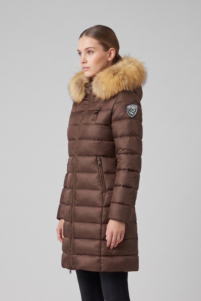 Blauer piumino lungo con pelliccia Kristin 26WBLDK03040-006047 [c5d07131]