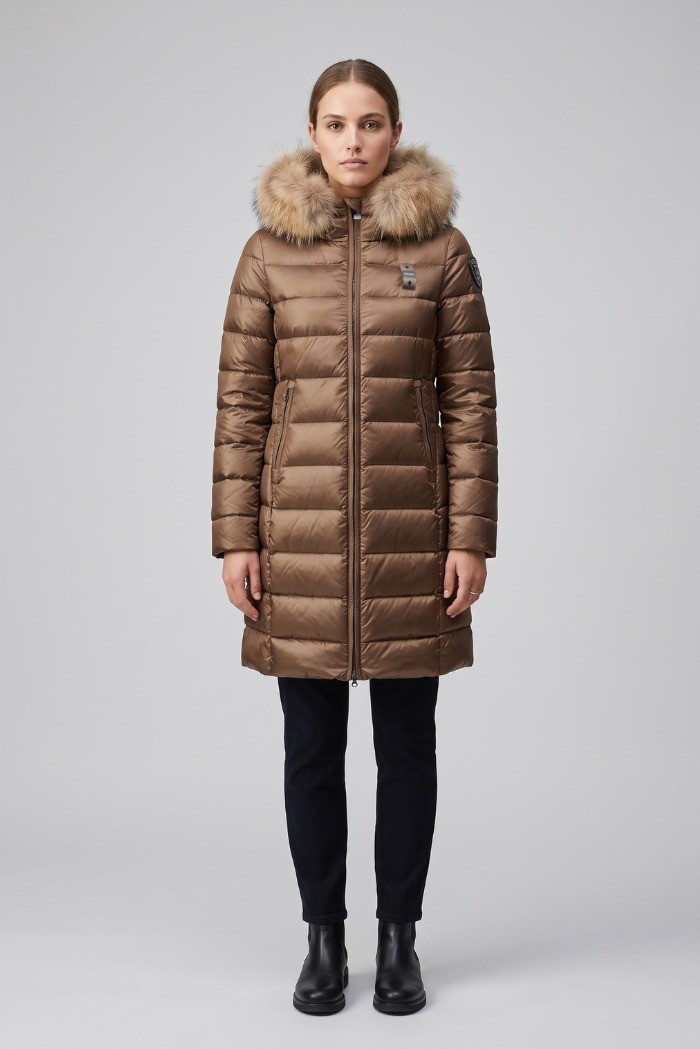 Blauer piumino lungo con pelliccia Kristin 26WBLDK03040-006047 [c080362f]