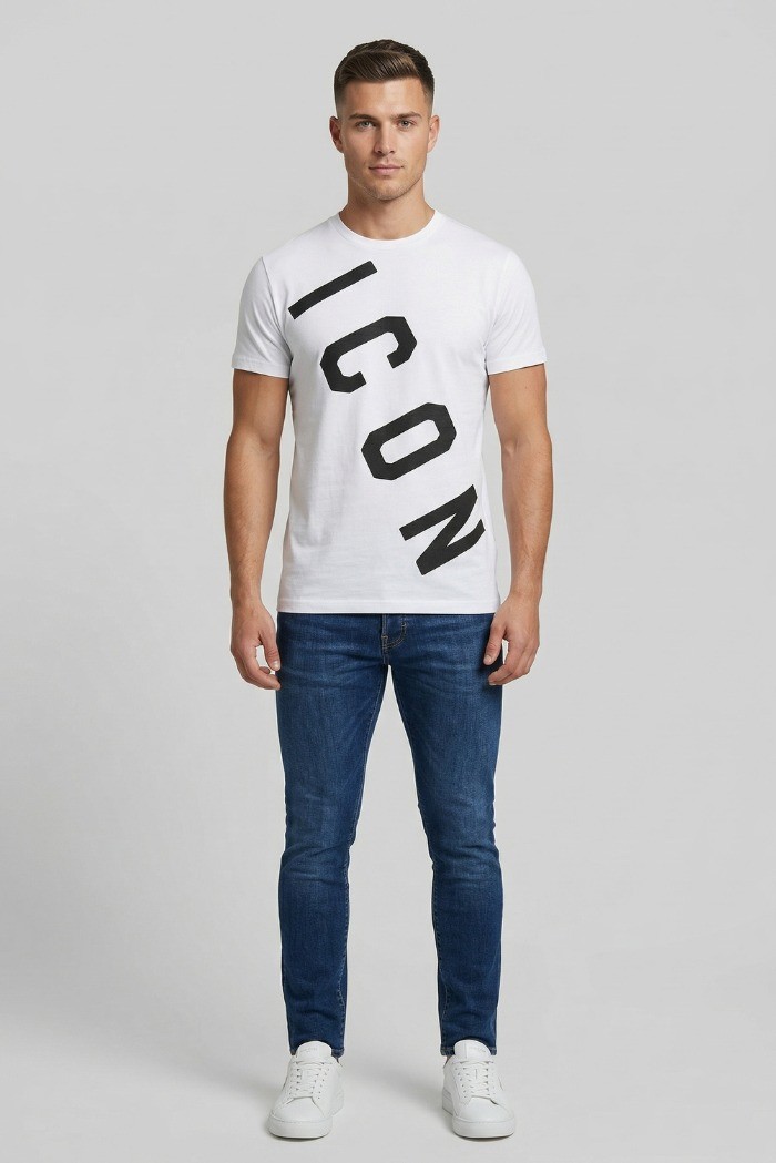 Icon t-shirt in cotone con stampa logo trasversale IUT006 [7de8efad]