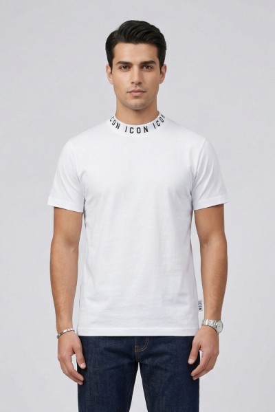 Icon t-shirt in cotone con stampa logo sul colletto IUT042 — 805219040079277_2
