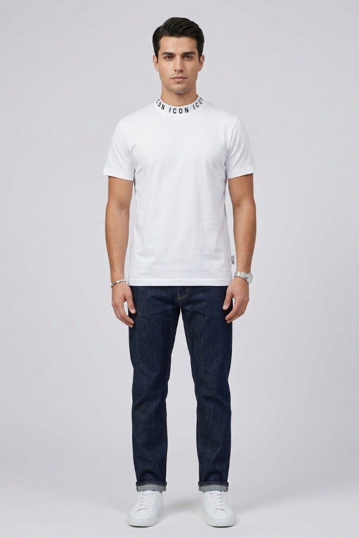 Icon t-shirt in cotone con stampa logo sul colletto IUT042 [05e5c7b6]