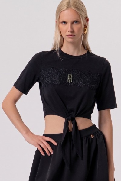 Fracomina t-shirt cropped in jersey con nodo fr26st3028j401g1 [2271aa19]