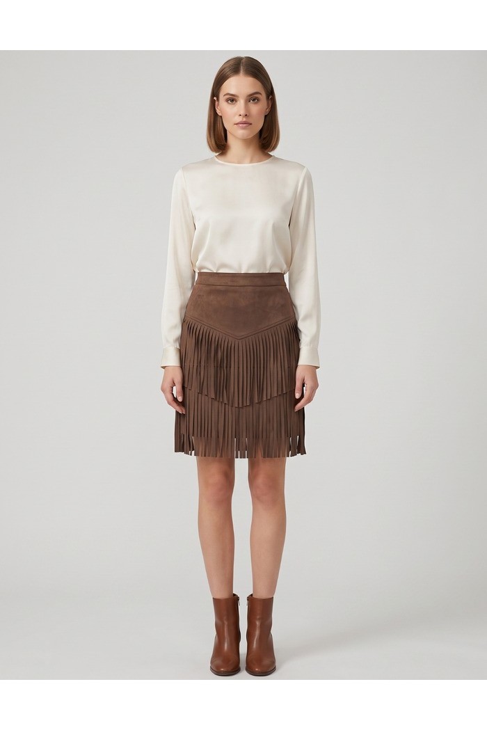 Dairesy gonna ecocamoscio con frange FW26DE0940 [11541686]