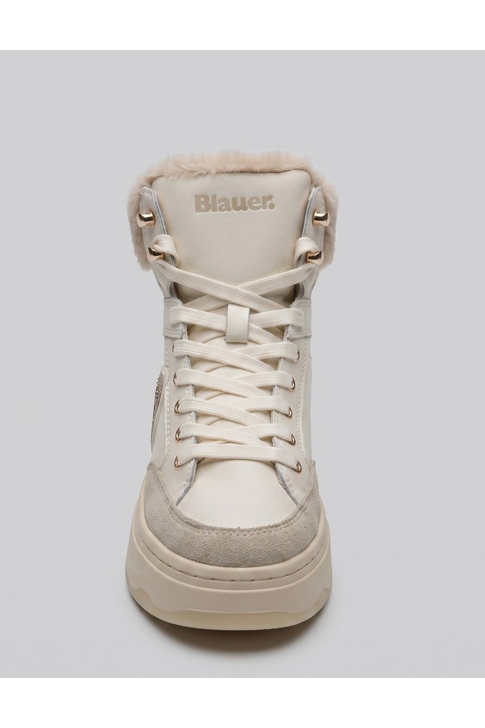 Blauer scarponcino con ecopelliccia e logo strass MARIBEL02/LES [81821535]