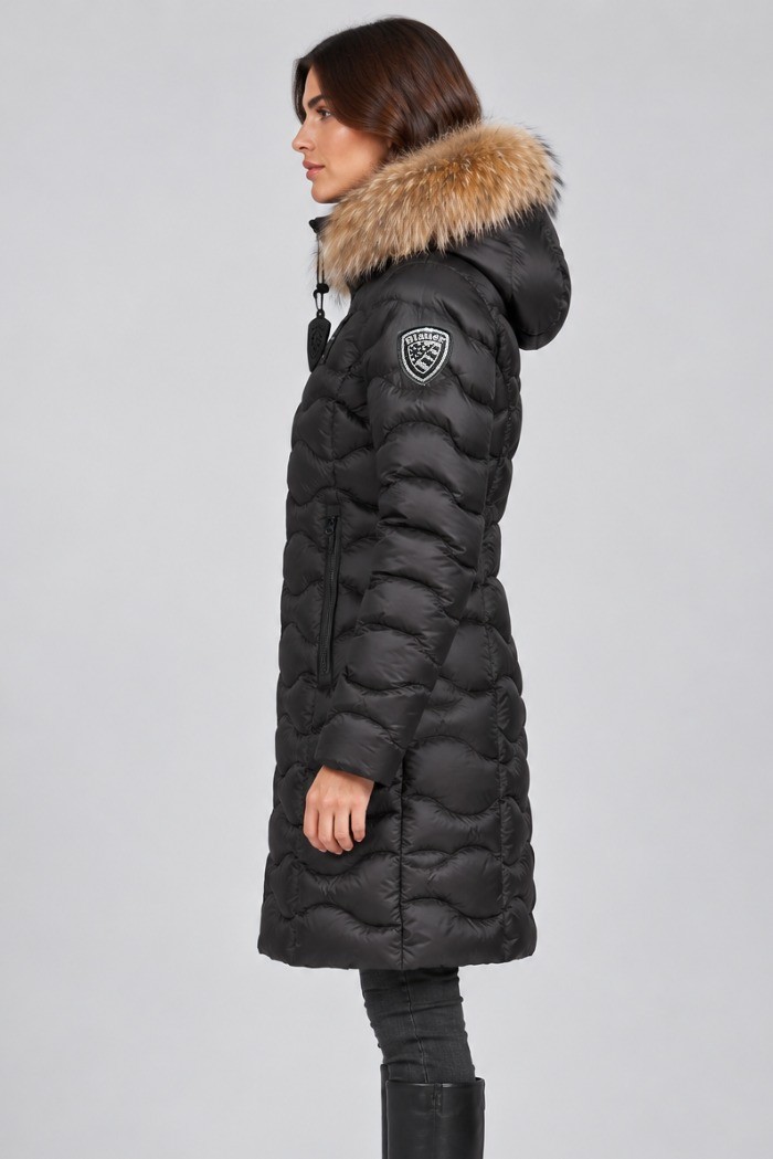 Blauer piumino lungo ad onde con pelliccia Lynel 26WBLDK03036-006047 [3801408e]