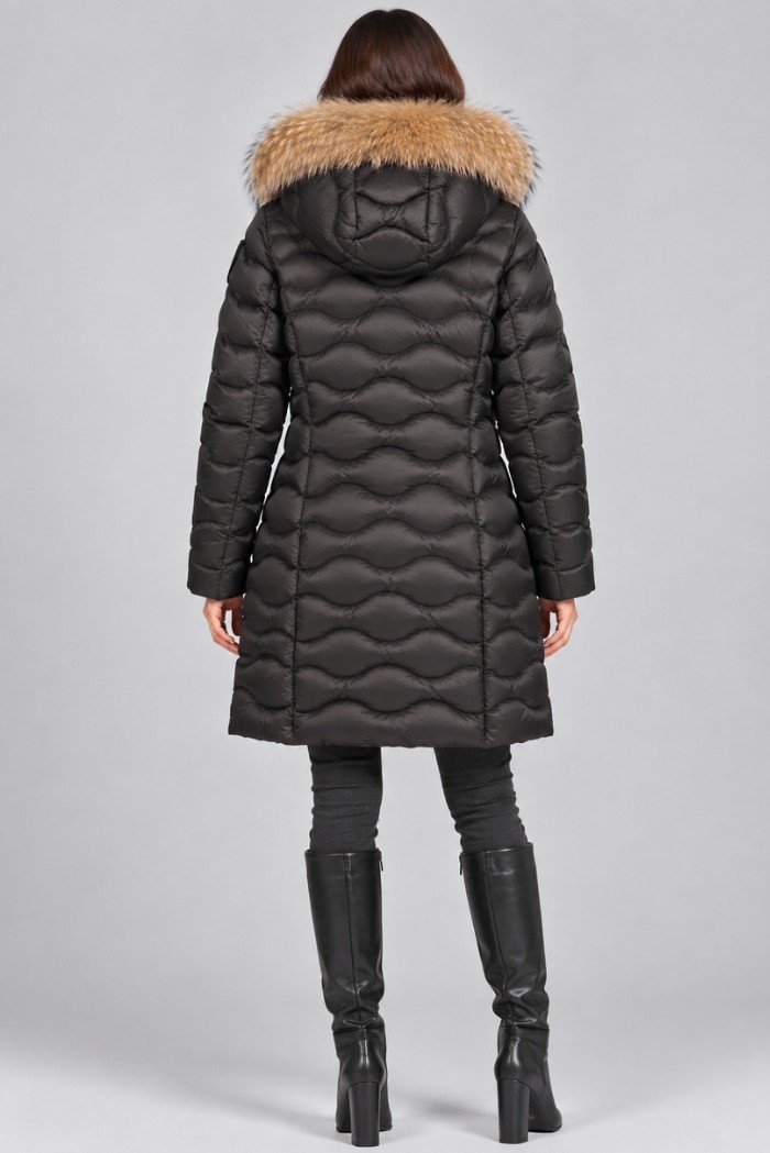 Blauer piumino lungo ad onde con pelliccia Lynel 26WBLDK03036-006047 [8f1c818a]