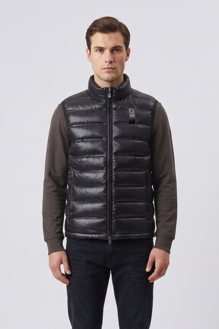 Blauer smanicato con collo alla coreana Atlantic 26WBLUX02220-007284 [992a2b98]