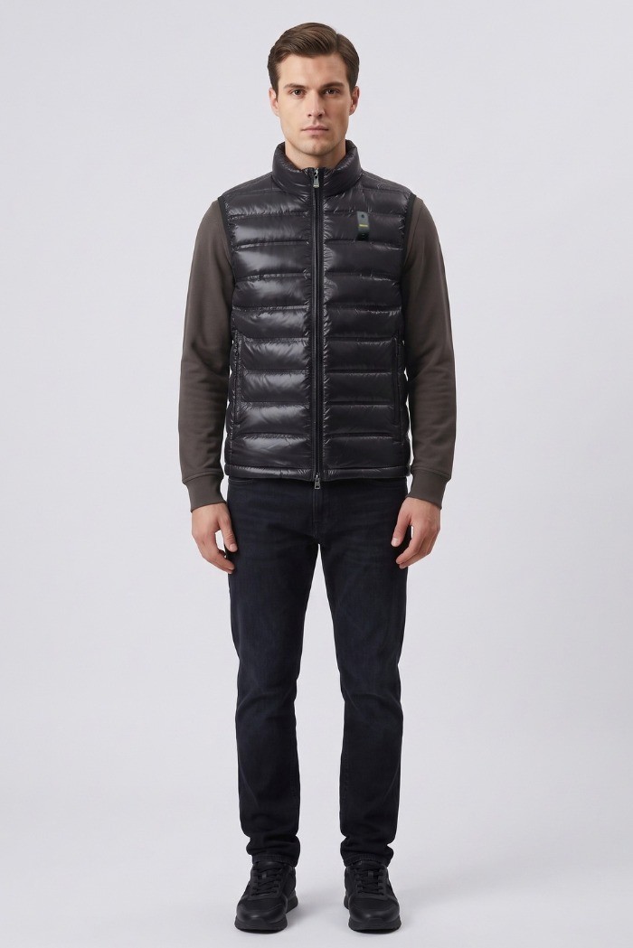 Blauer smanicato con collo alla coreana Atlantic 26WBLUX02220-007284 [f711a991]
