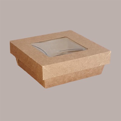 30 Box Alimenti Grande Asporto Carta Marrone Finestra 195x195H52 [1aed3284]