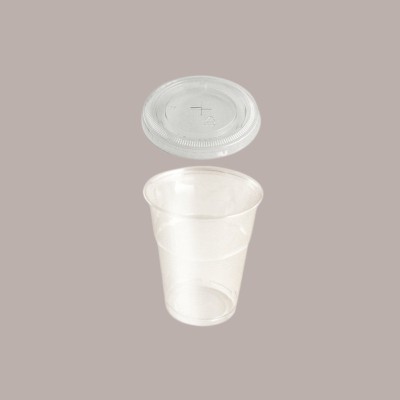 50 Pz Bicchiere PLA BIO 350cc con Coperchio Piatto Taglio Croce [72a39571]