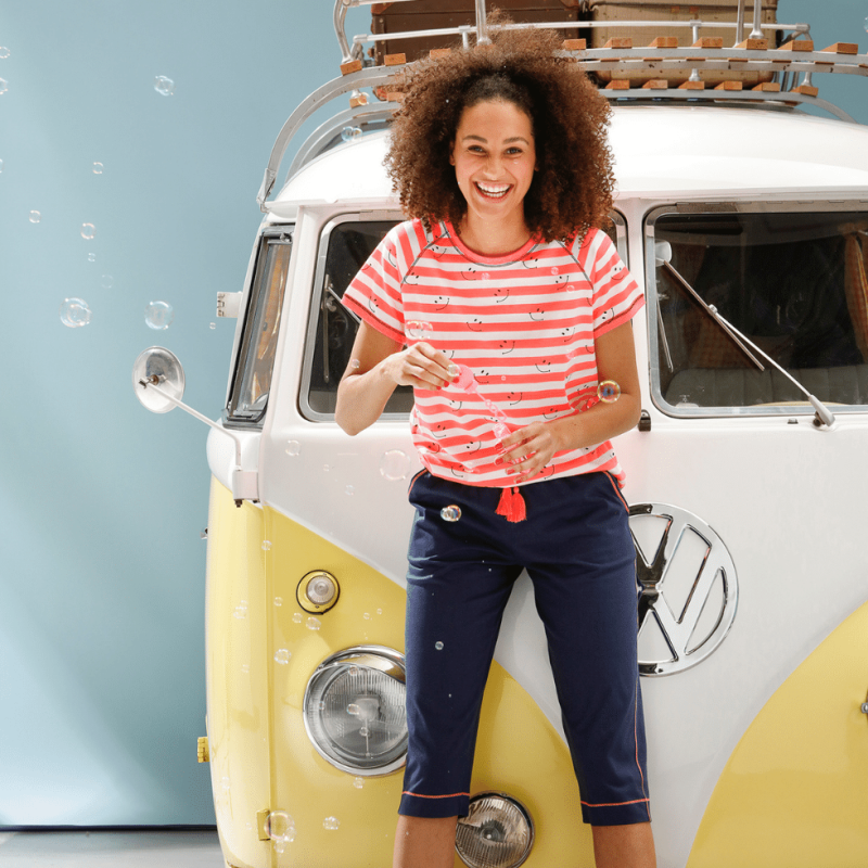 Pigiama capri salmone bianco blu Rebelle