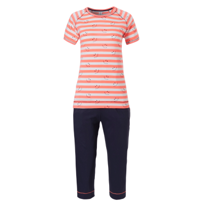 Pigiama capri salmone bianco blu Rebelle