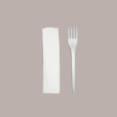 50 Pz Forchetta PLA + Tovagliolo Posate Bio Eco Imbustato Singolo [e6695080]