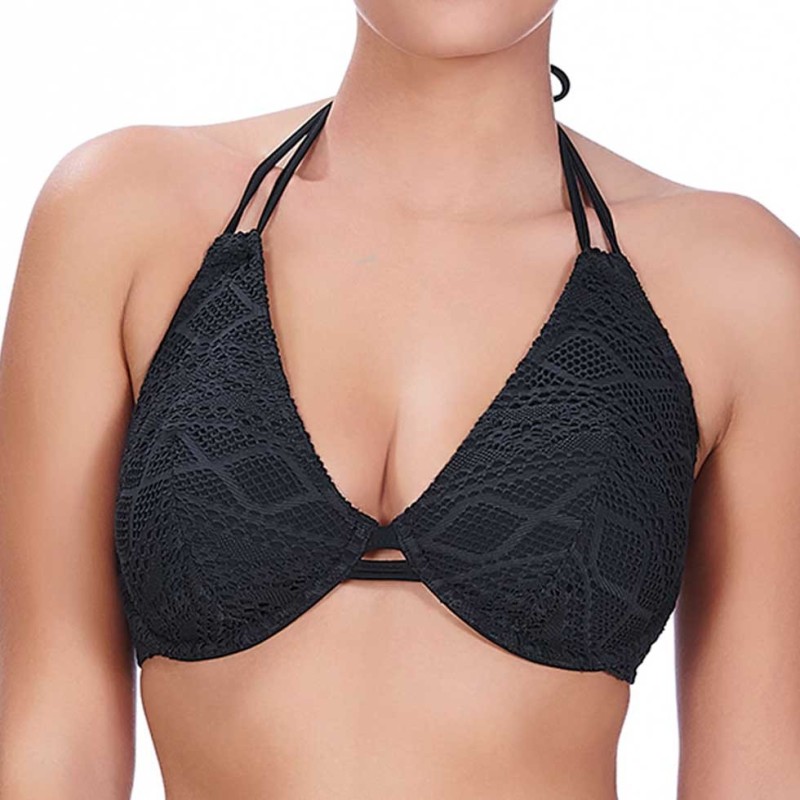 Costume a triangolo nera effetto uncinetto Freya