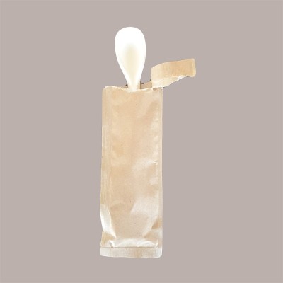 150 Pz Cucchiaino 15cm Biodegradabile PLA Beige Imbustato Carta [14735a39]