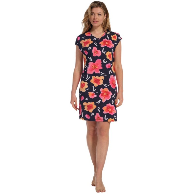 Abito fiori multicolor base blu Pastunette