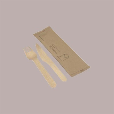 50 Bis Imbustato Monouso Forchetta e Coltello in Legno + Tovagliolo [5b91bf89]