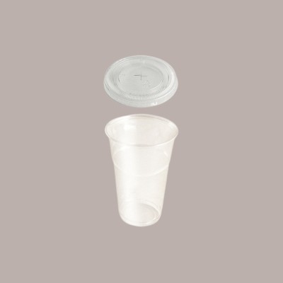 50 Pz Bicchiere PLA BIO 400cc con Coperchio Piatto Taglio Croce [7a7d54b9]
