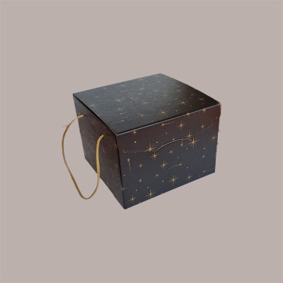 5 Pz Scatola per Confezioni Regalo Porta Panettone Basso Segreto in Carta Nero Grafica Stelle Oro 245x245H180mm [169d776d]