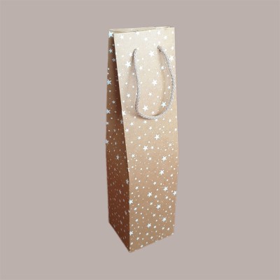 10 Pz Busta Porta 1 Bottiglia Olio Vino Magnum Carta Marrone Grafica Stelle Bianche Galaxy 115x115H380mm [77979a00]