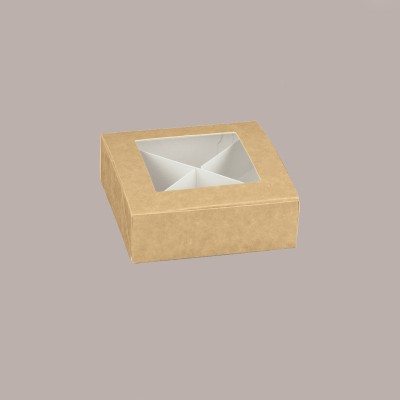 20 Pezzi Scatola con Finestra Fornita con Inserto Separatore Ideale per Confetti Grafica Avana 120x120H40mm [d39fe9d7]