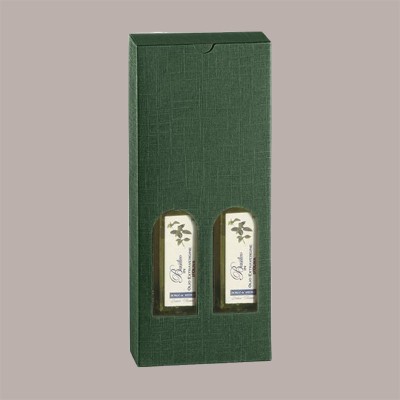 10 Pz Scatola Astuccio Porta 2 Bottiglie 500 ml Olio in Carta grafica Seta Verde Petit 130x65x320mm [ac38f033]