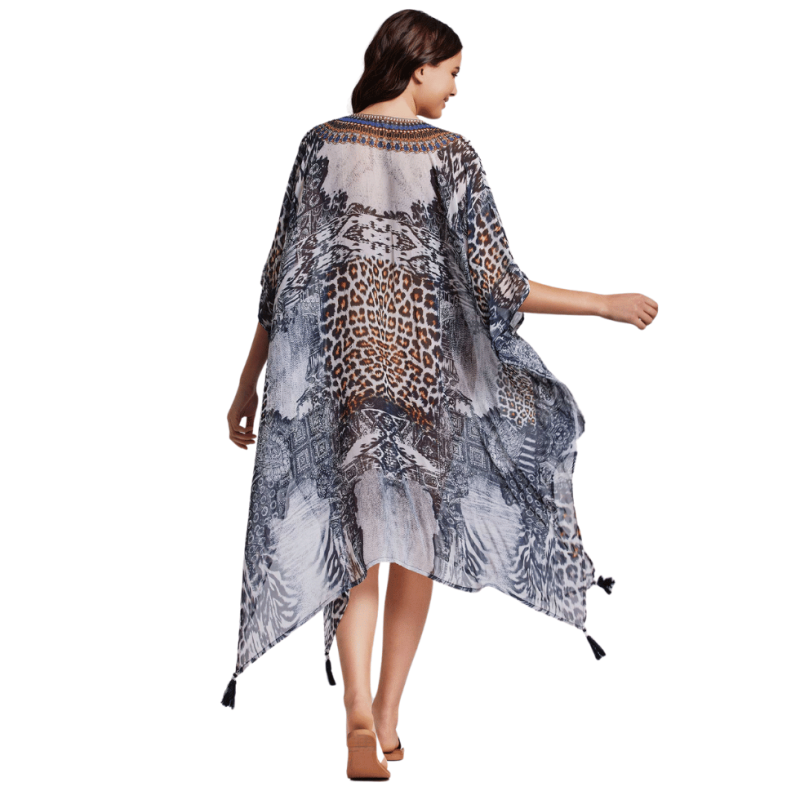 Poncho Fuego bianco nero animalier  by Iconìque