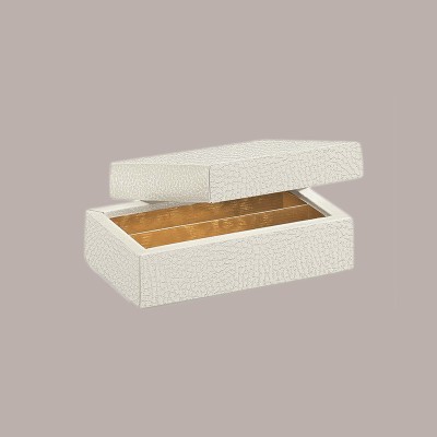 10 Pz Scatola Porta Cioccolatini Inserto Oro Pelle Bianca 145x75H35 mm [15160aae]