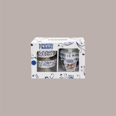 600 g Couvette Amarena in Latta con 2 Coppette in Ceramica Decorate Fabbri [35c20018]