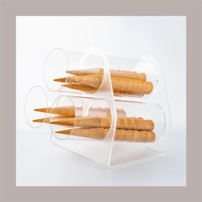 Porta Coni in Plexiglass Trasparente 3 Vani Inclinato con Supporto e Coperchio Ideale per Gelaterie 36x46 h39 cm [29baa2ba]
