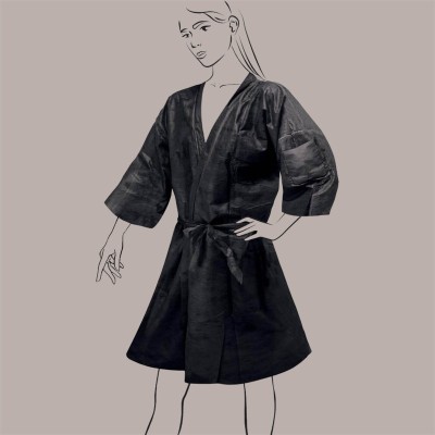 10 Pz Kimono Monouso con Cintura Nero in Tessuto TNT [114798a0]